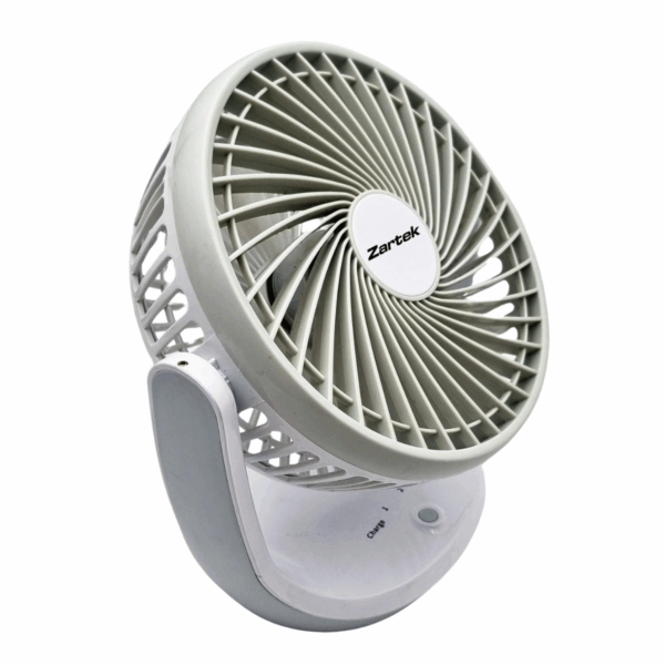 Zartek Rechargeable Portable Fan – WHITE, Automatic Rotating, 3 Speeds, USB type- C, Large Airflow, Wide Blades,  Rechargeable Battery 4800mAH capacity, Long Run Time, Foldable