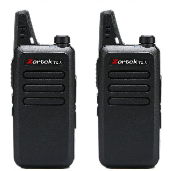 Zartek  TX-1 TWIN PACK,UHF FM Transceivers, Ultra Small, Compact, Double PTT, 2 x Two-way Radios , 2 x USB Cables, 2 x Batteries, 2 x Belt clips, 2 x Lanyards, Blister pack